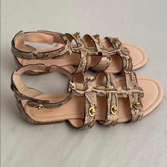 Coach Oleta tan brown python snake gladiator sandals 9 - Picture 2 of 8